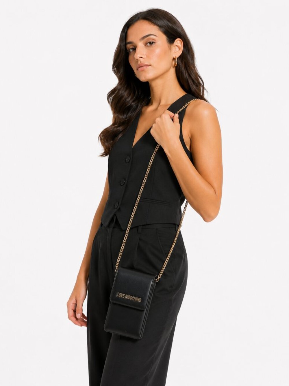 NWT LOVE MOSCHINO BLACK LEATHER GOLD CHAIN CROSSBODY BAG JC5701PP1JLD0000